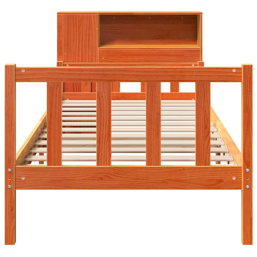 Massivholzbett mit Regal ohne Matratze Wachsbraun 75x190 cm