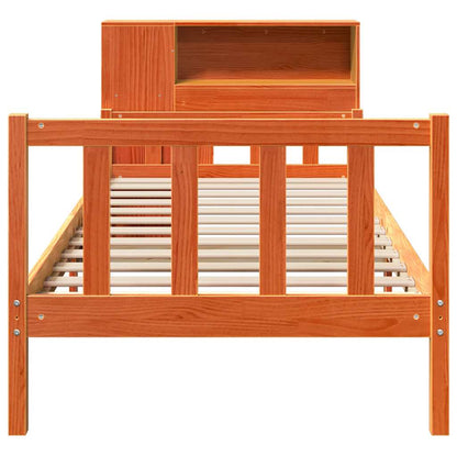 Massivholzbett mit Regal ohne Matratze Wachsbraun 75x190 cm
