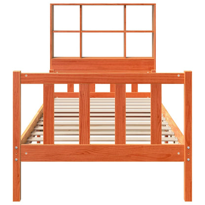 Massivholzbett mit Regal ohne Matratze Wachsbraun 75x190 cm