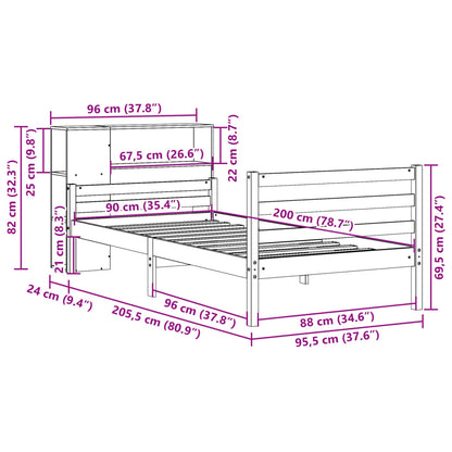 Massivholzbett mit Regal ohne Matratze 90x200 cm Kiefer
