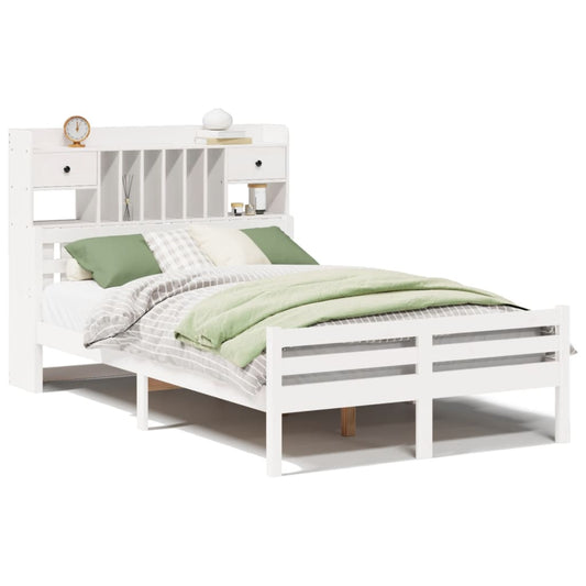 Massivholzbett mit Regal ohne Matratze Weiß 135x190 cm Kiefer