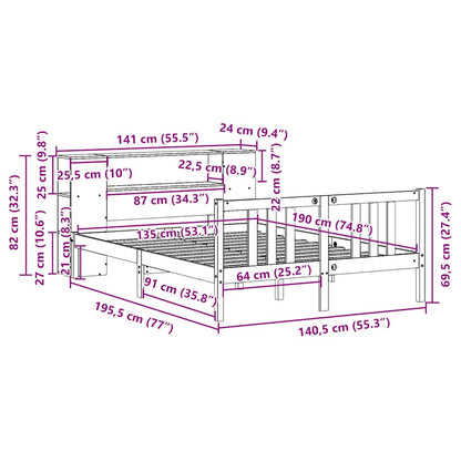 Massivholzbett mit Regal ohne Matratze 135x190 cm Kiefernholz