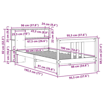 Massivholzbett mit Regal ohne Matratze 90x190 cm Kiefernholz