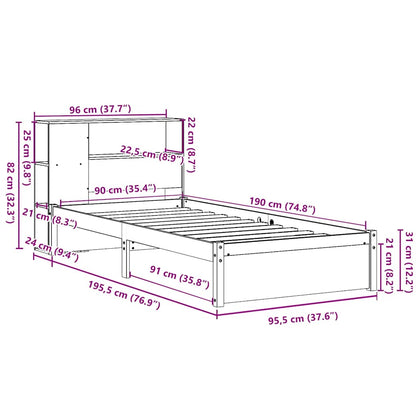 Massivholzbett mit Regal ohne Matratze Weiß 90x190 cm Kiefer