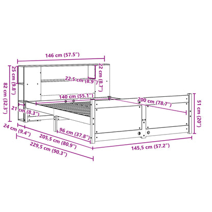 Massivholzbett mit Regal ohne Matratze Weiß 140x200 cm Kiefer