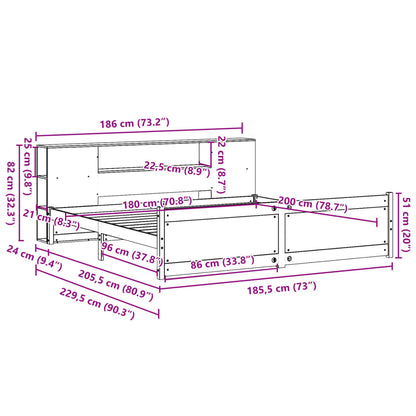 Massivholzbett mit Regal ohne Matratze 180x200 cm Kiefer