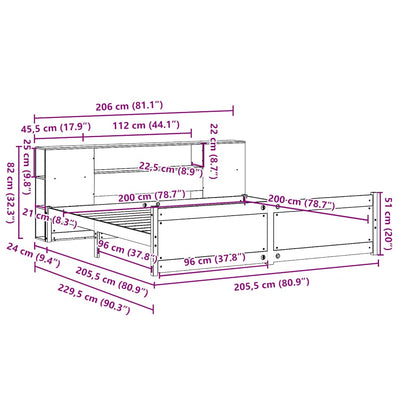 Massivholzbett mit Regal ohne Matratze 200x200 cm Kiefer