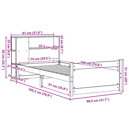 Bücherregalbett ohne Matratze 75x190 cm Massivholz Kiefer