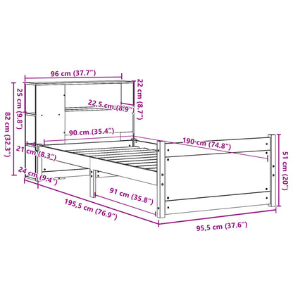 Massivholzbett mit Regal ohne Matratze Weiß 90x190 cm Kiefer