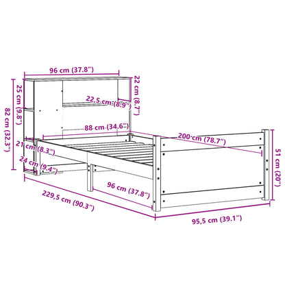 Massivholzbett mit Regal ohne Matratze Weiß 90x200 cm Kiefer