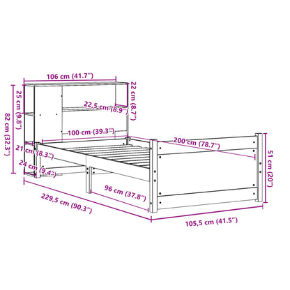 Massivholzbett mit Regal ohne Matratze 100x200 cm Kiefer