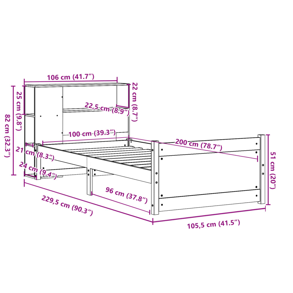 Massivholzbett mit Regal ohne Matratze Weiß 100x200 cm Kiefer