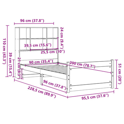 Massivholzbett mit Regal ohne Matratze 90x200 cm Kiefer