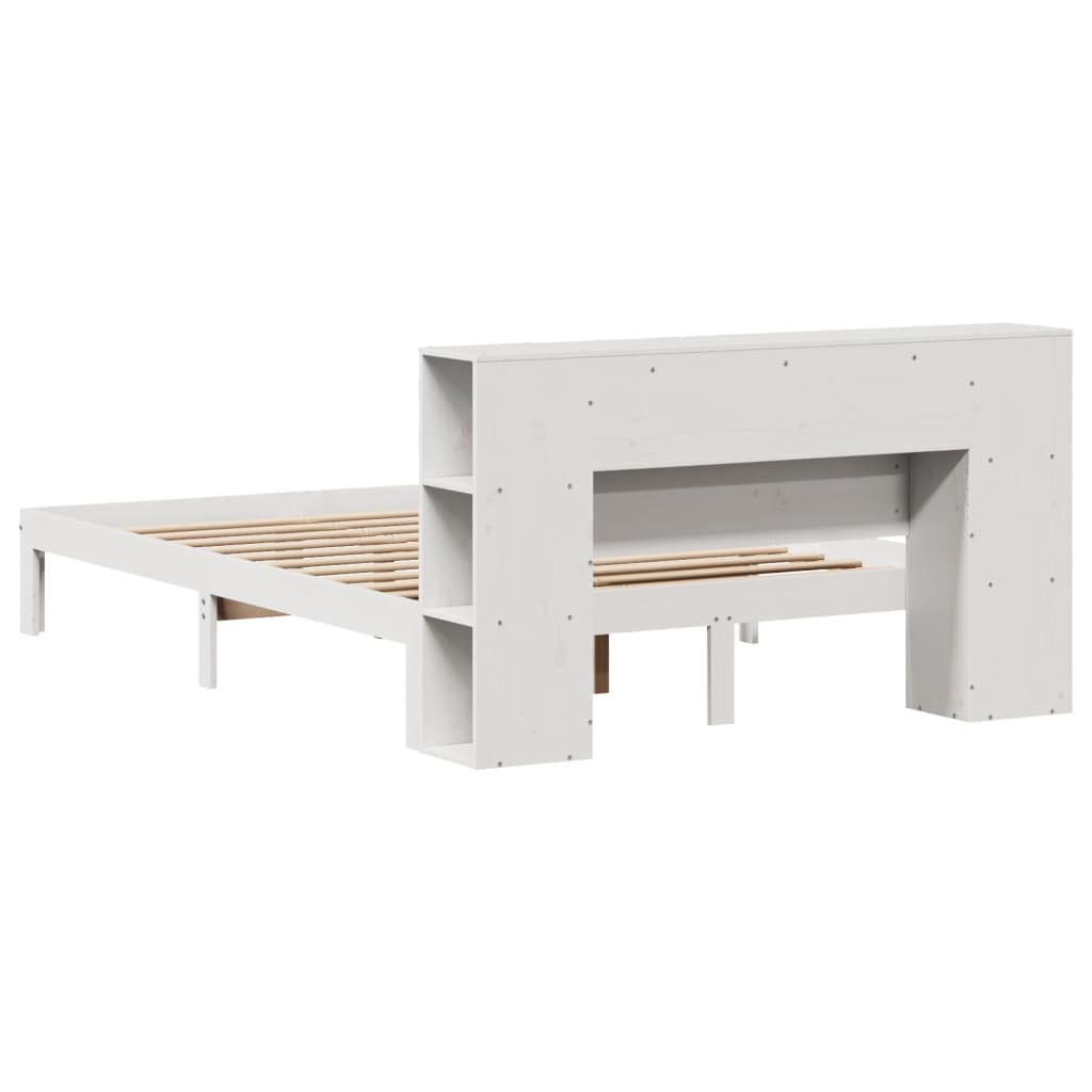 Massivholzbett mit Regal ohne Matratze Weiß 120x190 cm Kiefer