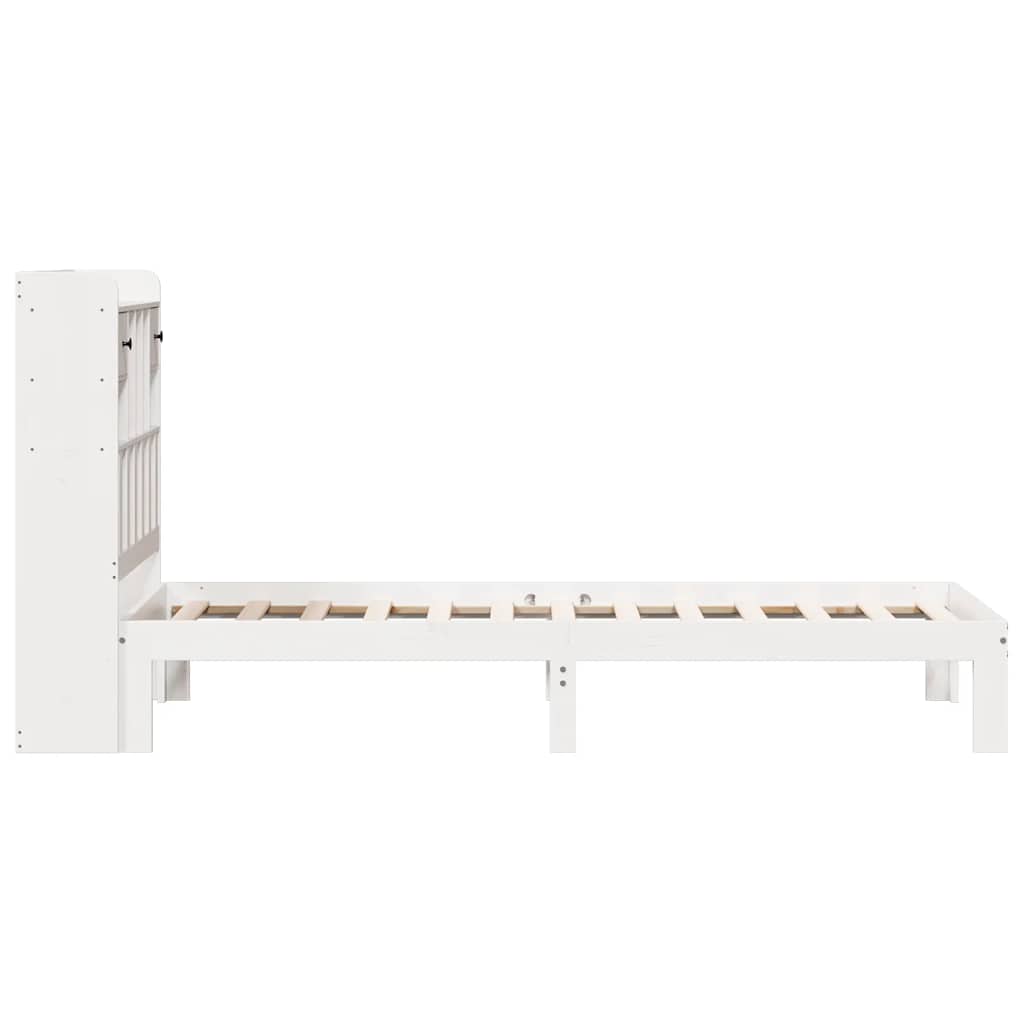 Massivholzbett mit Regal ohne Matratze Weiß 90x200 cm Kiefer