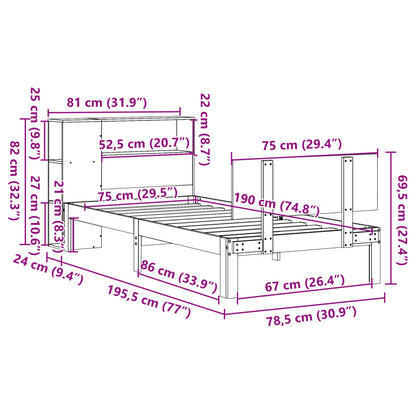 Bücherregalbett ohne Matratze 75x190 cm Massivholz Kiefer