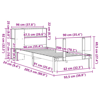 Massivholzbett mit Regal ohne Matratze 90x200 cm Kiefer