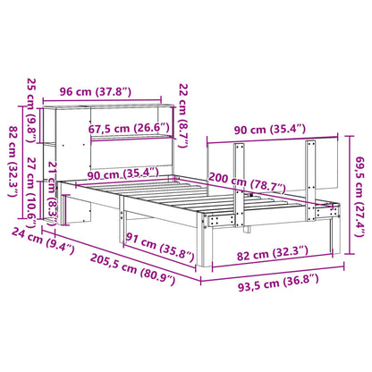 Massivholzbett mit Regal ohne Matratze Weiß 90x200 cm Kiefer