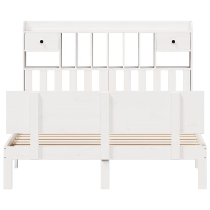 Massivholzbett mit Regal ohne Matratze Weiß 150x200 cm Kiefer