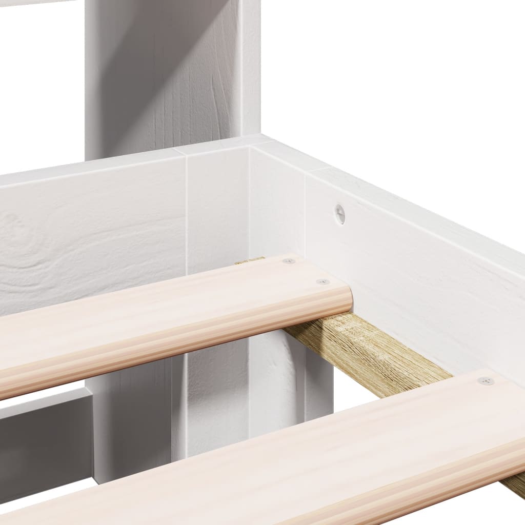 Massivholzbett mit Regal ohne Matratze Weiß 150x200 cm Kiefer