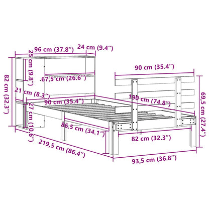 Massivholzbett mit Regal ohne Matratze 90x190 cm Kiefer