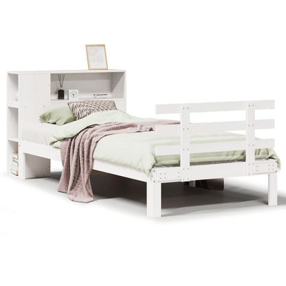 Massivholzbett mit Regal ohne Matratze Weiß 90x190 cm Kiefer