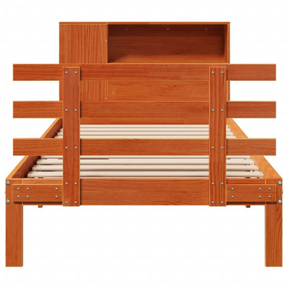 Massivholzbett mit Regal ohne Matratze Wachsbraun 100x200 cm