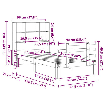 Massivholzbett mit Regal ohne Matratze 90x190 cm Kiefer