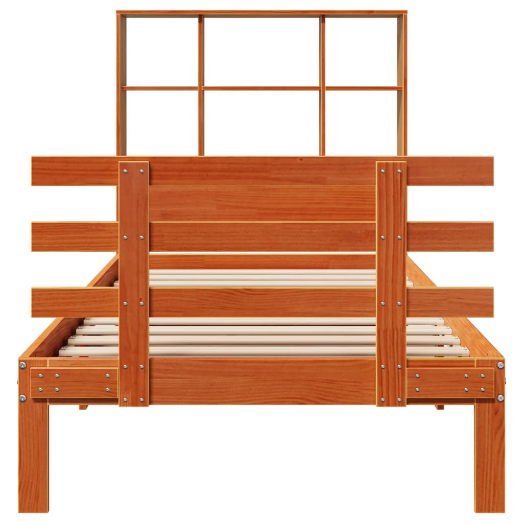 Massivholzbett mit Regal ohne Matratze Wachsbraun 75x190 cm