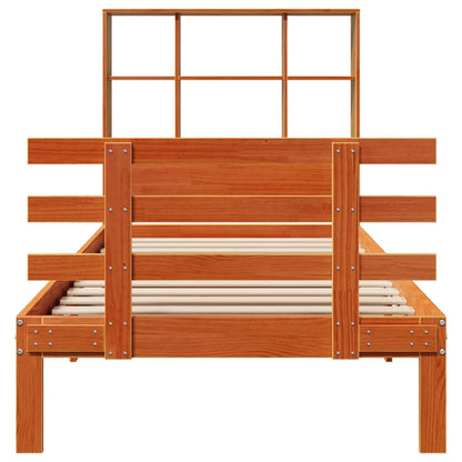Massivholzbett mit Regal ohne Matratze Wachsbraun 75x190 cm