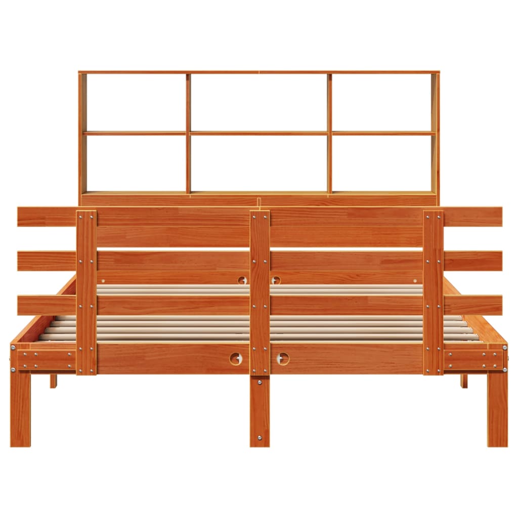 Massivholzbett mit Regal ohne Matratze Wachsbraun 140x190 cm