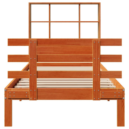 Massivholzbett mit Regal ohne Matratze Wachsbraun 100x200 cm