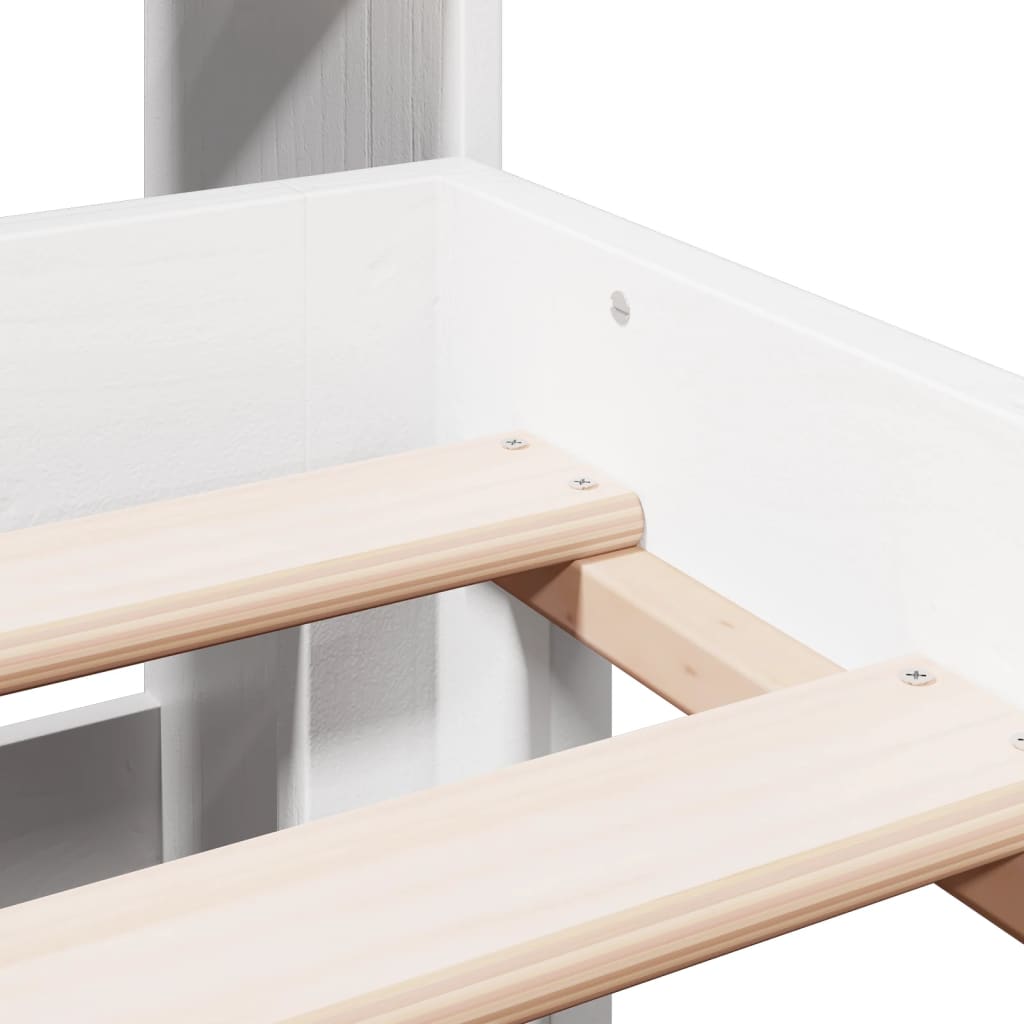 Massivholzbett mit Regal ohne Matratze Weiß 135x190 cm Kiefer