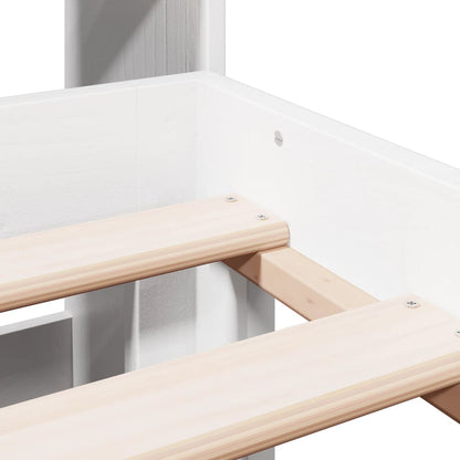 Massivholzbett mit Regal ohne Matratze Weiß 135x190 cm Kiefer