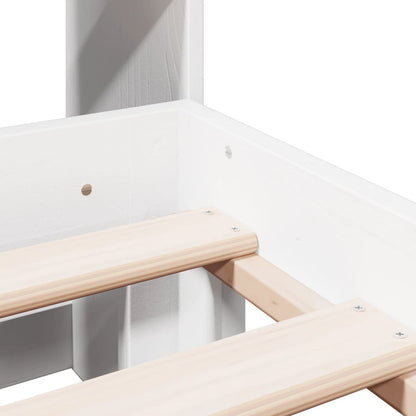 Massivholzbett mit Regal ohne Matratze Weiß 160x200 cm Kiefer