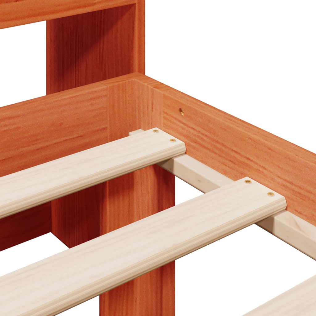 Massivholzbett mit Regal ohne Matratze Wachsbraun 75x190 cm