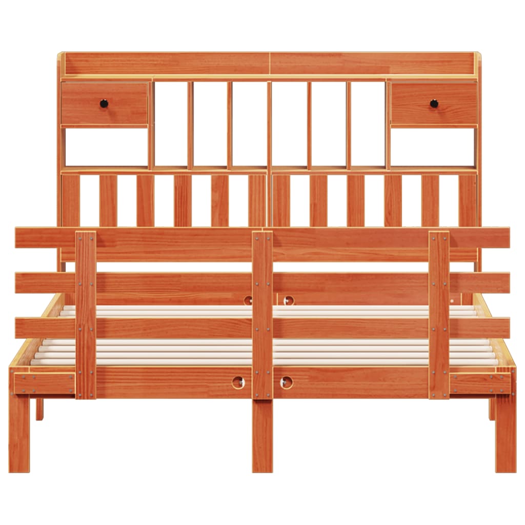 Massivholzbett mit Regal ohne Matratze Wachsbraun 150x200 cm