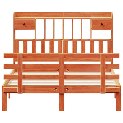 Massivholzbett mit Regal ohne Matratze Wachsbraun 150x200 cm