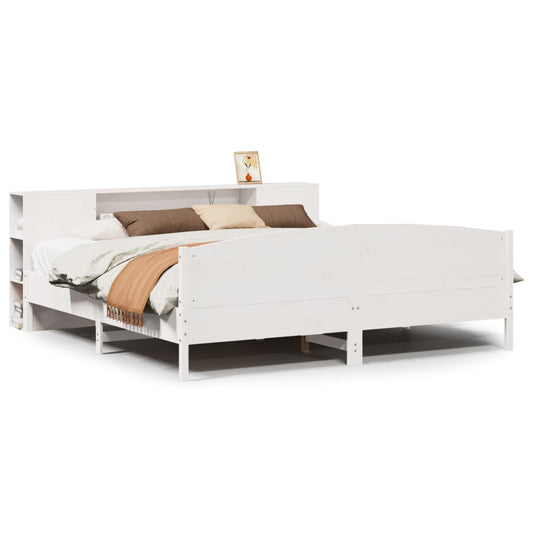 Massivholzbett mit Regal ohne Matratze Weiß 200x200 cm Kiefer