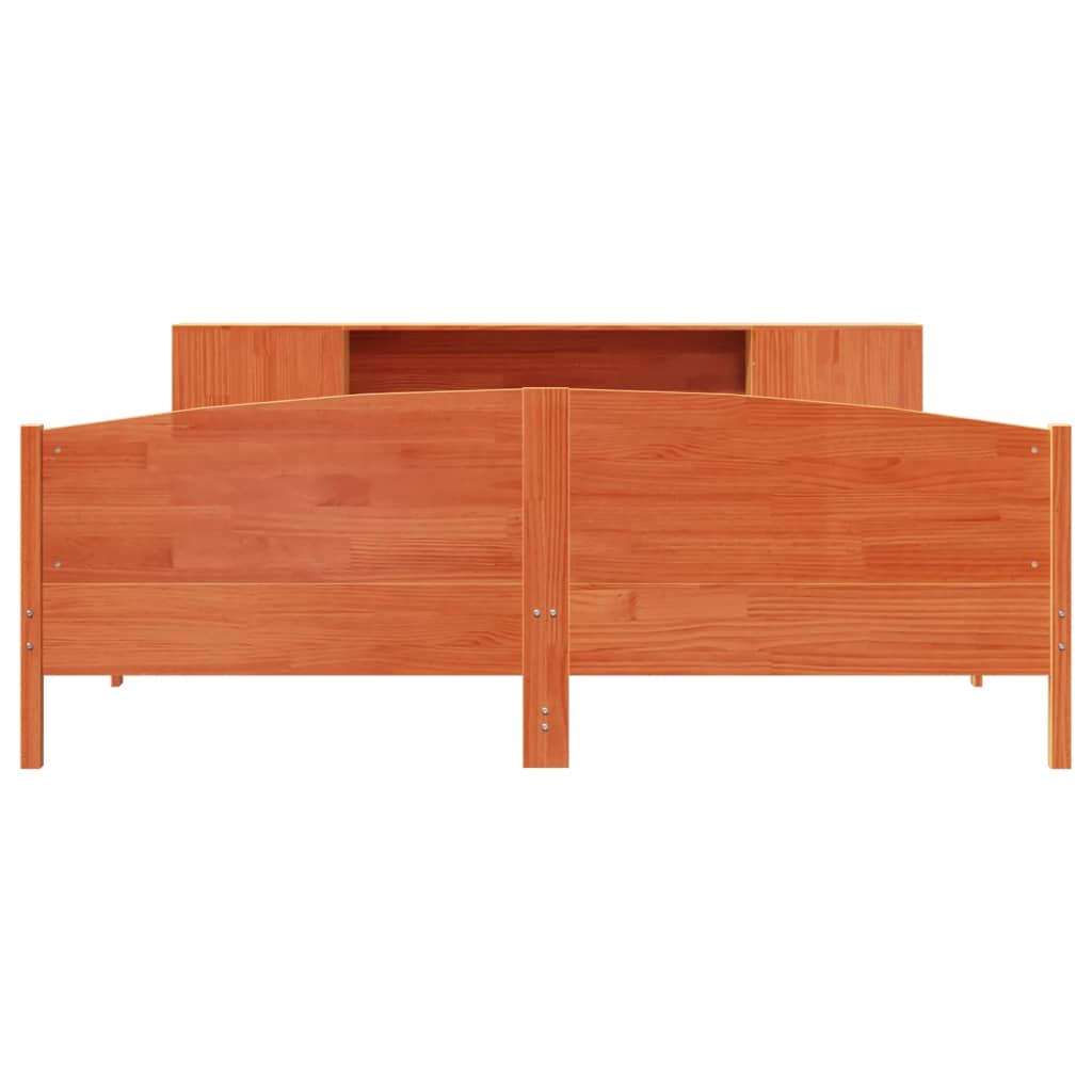 Massivholzbett mit Regal ohne Matratze Wachsbraun 200x200 cm