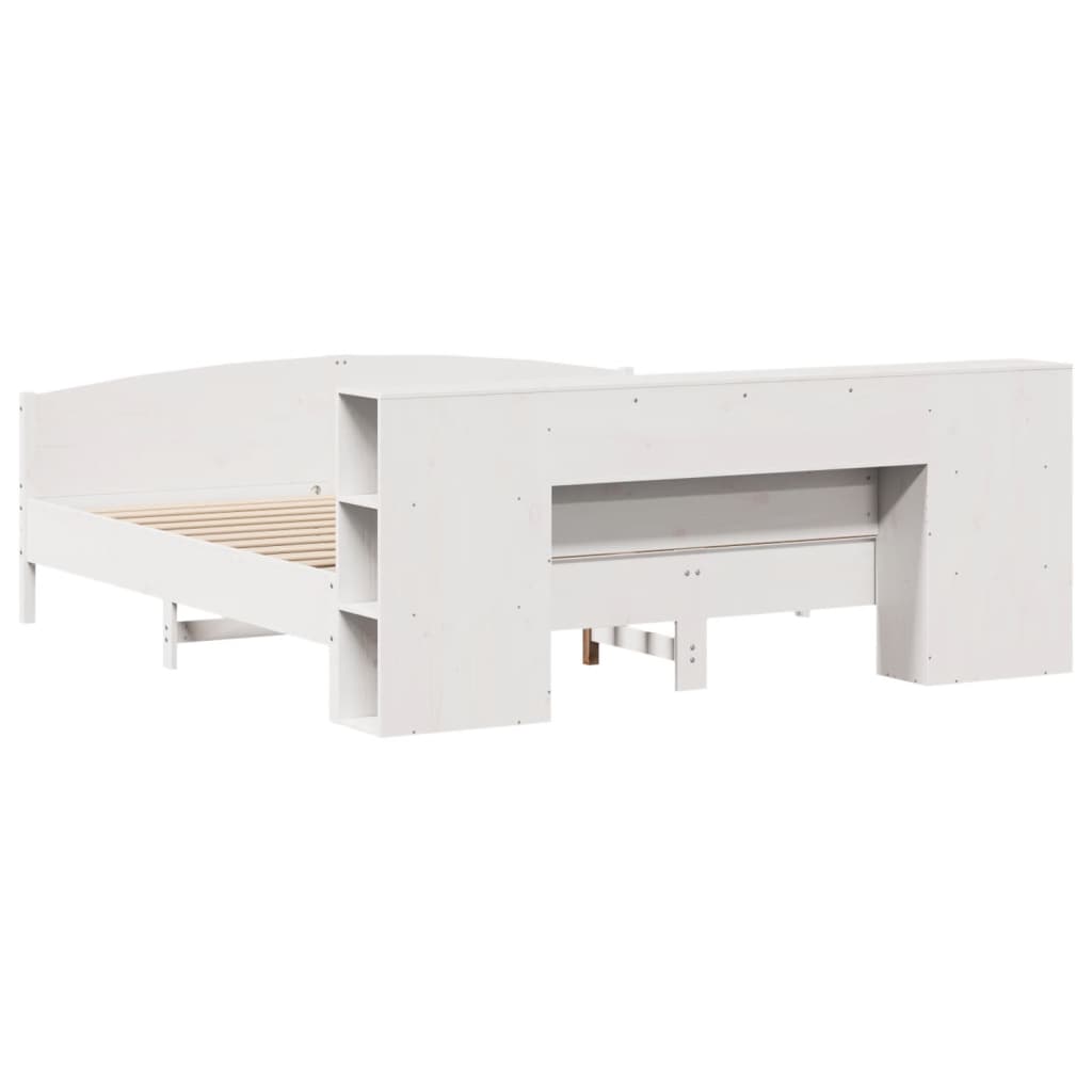 Massivholzbett mit Regal ohne Matratze Weiß 180x200 cm Kiefer