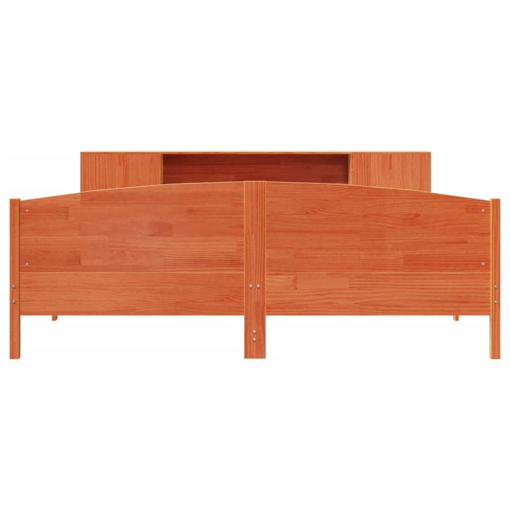 Massivholzbett mit Regal ohne Matratze Wachsbraun 180x200 cm