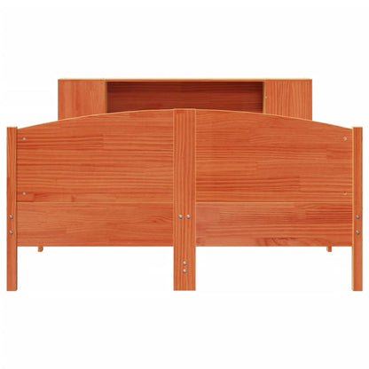 Massivholzbett mit Regal ohne Matratze Wachsbraun 160x200 cm
