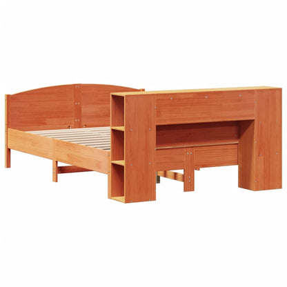 Massivholzbett mit Regal ohne Matratze Wachsbraun 160x200 cm