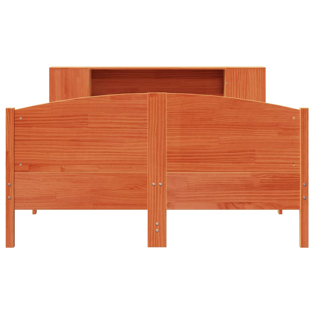 Massivholzbett mit Regal ohne Matratze Wachsbraun 140x190 cm