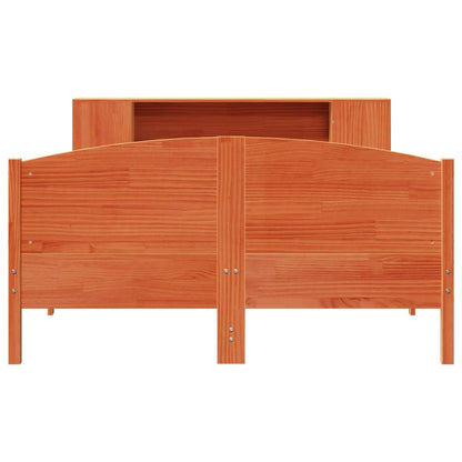 Massivholzbett mit Regal ohne Matratze Wachsbraun 140x190 cm