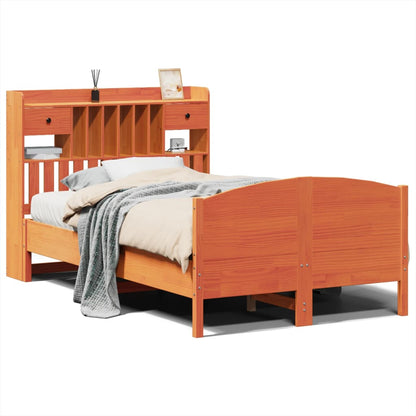 Massivholzbett mit Regal ohne Matratze Wachsbraun 135x190 cm