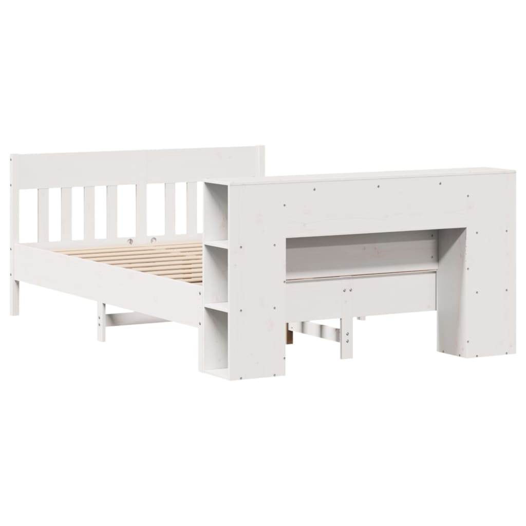 Massivholzbett mit Regal ohne Matratze Weiß 120x190 cm Kiefer