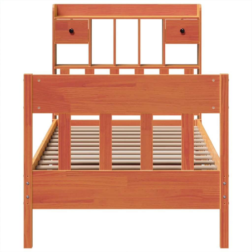 Massivholzbett ohne Matratze Wachsbraun 75x190 cm Kiefernholz