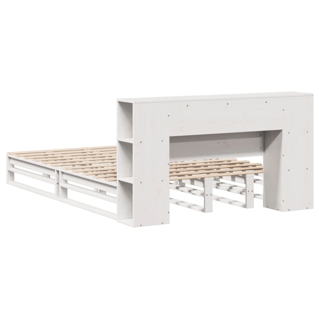 Massivholzbett mit Regal ohne Matratze Weiß 135x190 cm